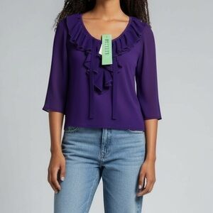 New Jones New York Purple  Ruffle Blouse size L Petite